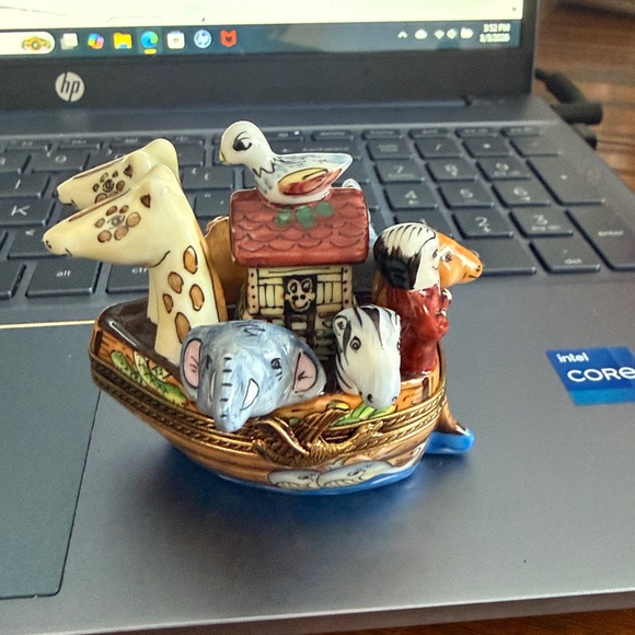 Charming Animal Boat Figurine with Gold AccentsLimoge Richard